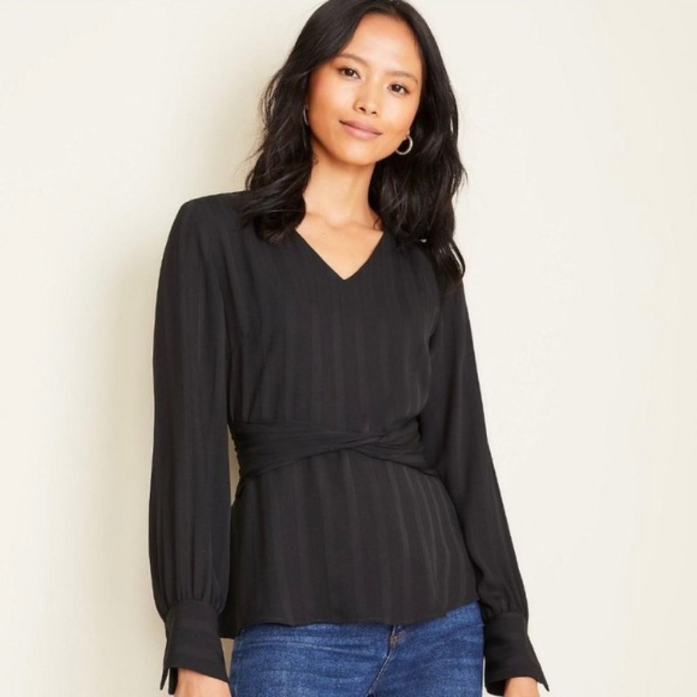 Ann Taylor Striped Jacquard Twist Front Blouse